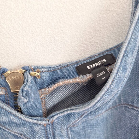 Express Denim Crop Corset Top Sweetheart Neckline Zipper Back Spaghetti Straps - Picture 5 of 11